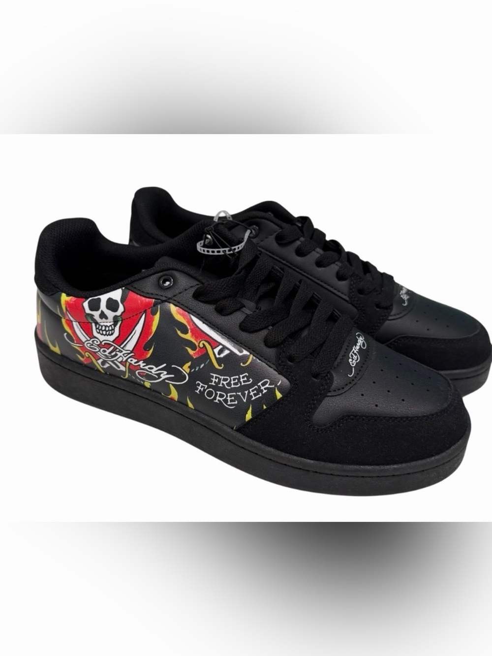 Ed Hardy Skull Sneakers Men’s Size 7.5 Tattoo Graphic Faux Leather Shoes NWOB